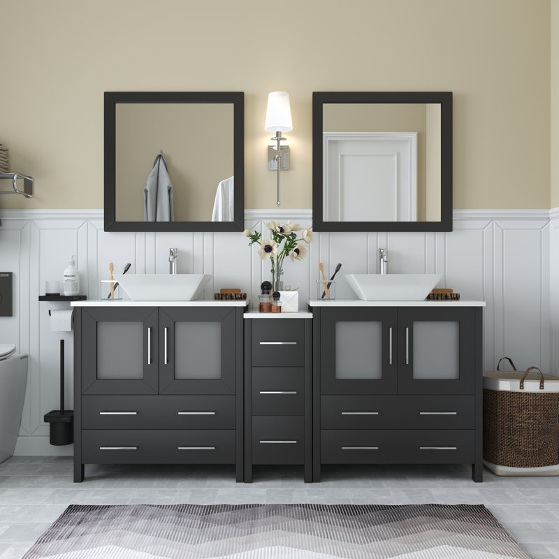 Wade Logan® Karson 29.9'' Double Bathroom Vanity with Engineered Marble Top with Mirror